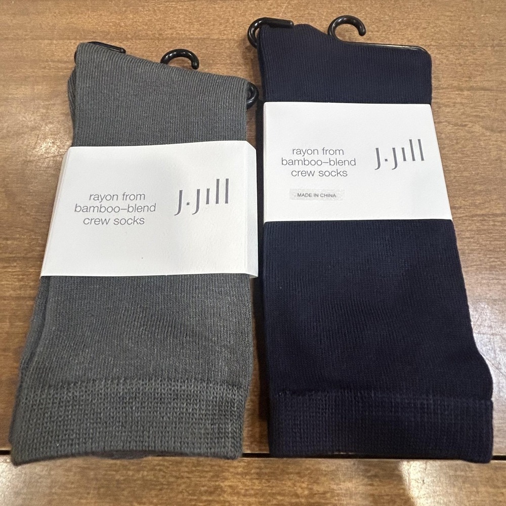 J. Jill Socks Womens One Size (5-10.5) Bamboo-Blend Crew Caraway Navy 2 Pack